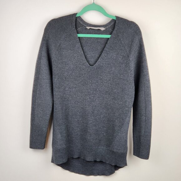 Athleta Merino Wool Blend Ribbed Knit Raglan Sleeve V-Neck Tunic Sweater sz S - Picture 1 of 10